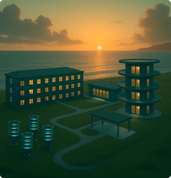 Above ground facility at sunset