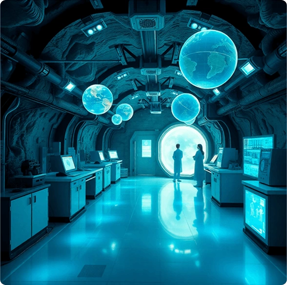 Underwater facility with blue lighting